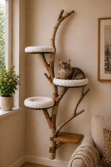 Floating Cat Tree – Multi-level Cat Condo with Faux Fur Beds