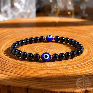 Natural Black Tourmaline Evil Eye Bracelet, Genuine Gemstone Beaded Bracelet, Minimalist Protection Jewelry