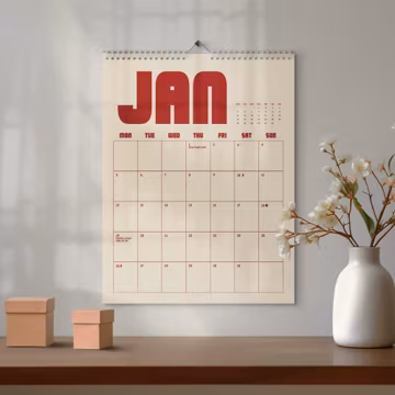 Retro 2026, 2027 Monthly Wall Calendar, Custom Start Month, 12-Month Planner