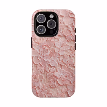LACY ROSES Pink Floral Lace Phone Case Shabby Chic Aesthetic Cover Girly, iPhone 16 15 14 13 Pro Max Plus Samsung Galaxy S25 S24 S23 S22 S21