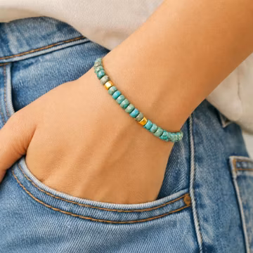 Turquoise Green Gold Beaded Bracelet Stacking Seed Bead Adjustable Clasp Boho Summer Jewelry Gift for Women B143