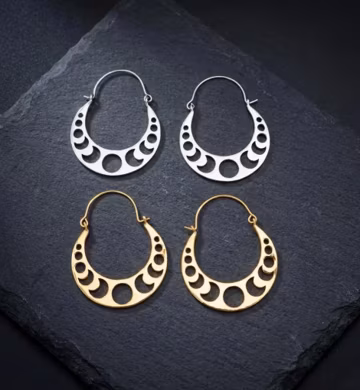 Bohemian Crescent Moon Gold & Silver Hoop Earrings for Women |Handmade Tribal Statement Earrings | Celestial Festival Jewelry