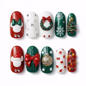 Mickey Christmas Nails, Handmade Holiday Nail Set with 3D Mickey Head, Santa Hat, 3D Bow nails , Disney Inspired Festive Press On Nails