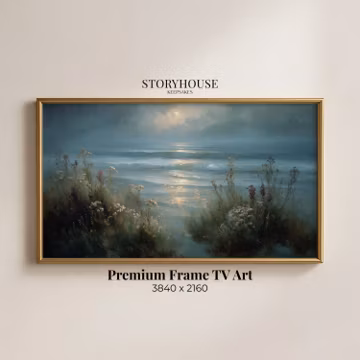 Coastal Moonlit Art Display Television Frame Tv Digital Download Seascape Landscape Night Dune Beach Scene Moody Vintage Ocean Artwork