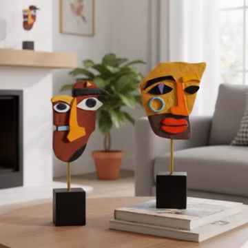 Modern Abstract Mask Sculpture | Resin Face Statue Home Decor, Creative Figurine Ornaments for Living Room, Desktop & Cabinet Decoration