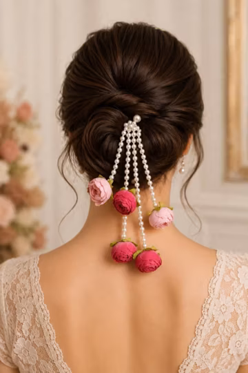 Pearl Floral Hair Charm for Women, Bridal Hair Accessory, Wedding Hair Vine, Rose Hair Clip, Romantic Bun Hair Jewelry, Gift for Her