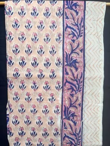 Hand Block Print Cotton Sarong – Beige Pink Floral Boho Beach Wrap