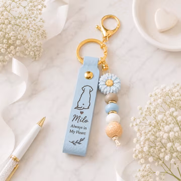 Personalized Pet Memorial Keychain, Custom Dog Memorial Leather Keychain, Pet Loss Gift, Rainbow Bridge Gift, Dog Sympathy Gift