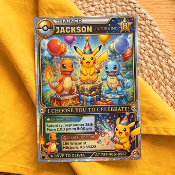Pokemon Trading Card Invitation, Pikachu and Friends Birthday Invite, TCG Party, Editable Canva Template, Digital Download