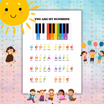 You Are My Sunshine – Easy Piano Song for Beginners | Printable Letter Notes & Color-Coded Sheet | One-Hand Digital Music PDF