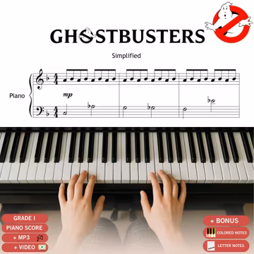 Ghostbusters Theme by Parker Jr Grade 1 Easy Piano Halloween, Simplified Notation - Letter Named Sheet, Seasonal Music, Early Learners