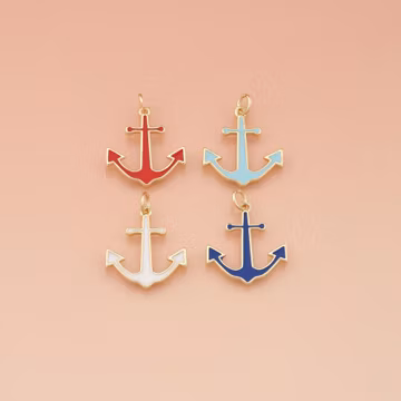 18K Gold Filled Enamel Anchor Pendant,Anchor Charm for Jewelry Making,DIY Necklace Charm Hypoallergenic,Handmade Supply