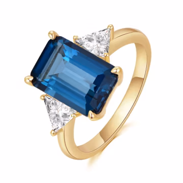 Emerald Cut Lab Created Blue Sapphire Three Stone Engagement Ring for Women in 925 Sterling Silver – Elegant Anniversary, Proposal & Wedding