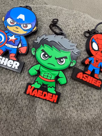 Personalized 3D Printed Superhero Bag Charm – Custom Name Backpack Tag Keychain