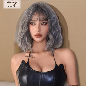 Gray Wavy Bob Wig With Bangs, Heat Resistant Wig, Gray Synthetic Short Wig, Natural Cosplay Wig, Festival Looks, Christmas Wig, Gift For Her