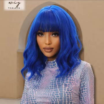 Blue Curly Wig With Bangs, Short Synthetic Costume Hair For Women, Heat Resistant Fun Cosplay Style For Daily Wear Or Events, Gift For Her