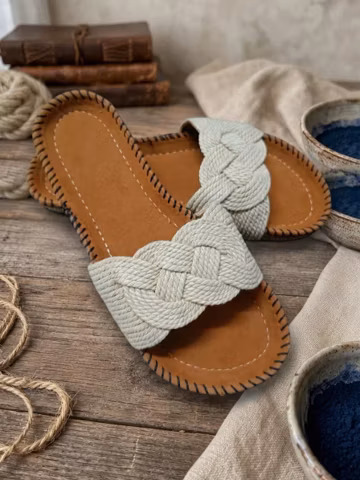 Natural Linen Slippers, Handmade Thai Sandals, Breathable Summer Beach Soles