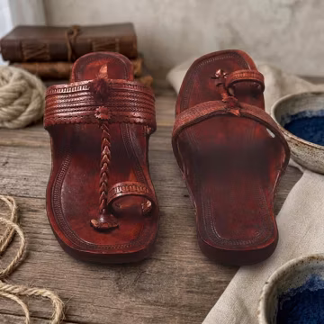 Handcrafted Brown Leather Kolhapuri Chappal, Men's Indian Mojari Footwear
