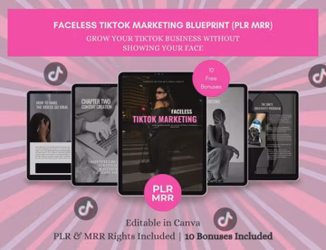 Faceless TikTok Marketing Guide PLR MRR | TikTok Business eBook | Editable Canva Template | Digital Marketing Course PDF