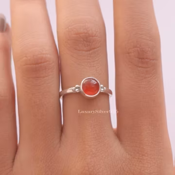 Natural Carnelian Ring , 925 Solid Sterling Silver Ring , Dainty Ring , Round Gemstone Ring , Boho Handmade Jewellery , Wedding Gift For Her