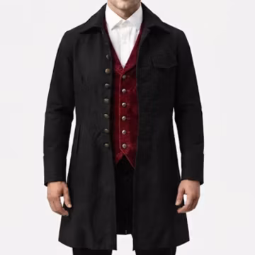 Mens Black Captain Jack Sparrow Coat | Cotton Canvas Pirate Trench Coat | Gothic Military Coat | Renaissance Costume