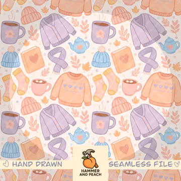Pastel Sweater Weather Seamless Pattern | Digital Download | Hand-Drawn PNG