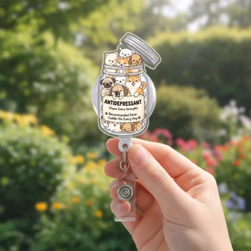 Dog Antidepressant Jar Badge Reel: Retractable ID Clip