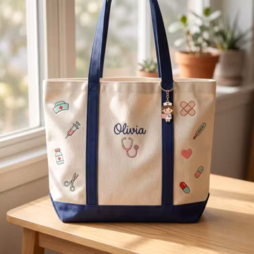 Personalized Nurse Tote Bag, Custom Name Embroidered Nursing Student Graduation Gift, New Nurse Canvas Bag, RN LPN Gift for Her