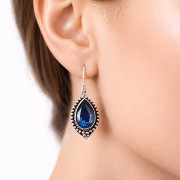 925 Sterling Silver London Blue Topaz Gemstone Dangle Earrings, December Birthstone Daily Wear Oxidized Jewelry For Women
