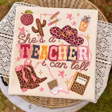 Leopard She's A Teacher I Can Tell PNG Digital Download, Retro Country School Faculty Shirt Designs, Custom 2nd Grade Teacher Tee
