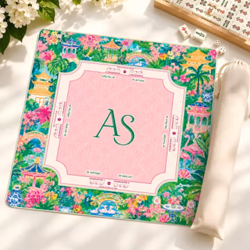 Chinoiserie Garden Flamingo Mahjong Mat, Pink Floral Tropical Pagoda Game Mat, Non-Slip Table Protect Cover, Gift for Hostess