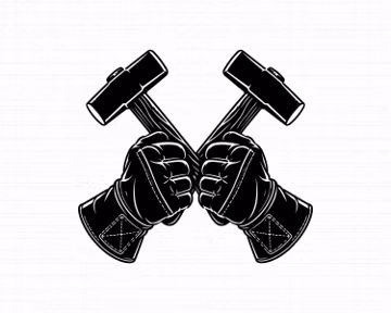 Crossed Hammers SVG, Blacksmith Work Gloves T-Shirt Design, Construction Worker PNG Cut File, Industrial Craftsman Art, Instant Download