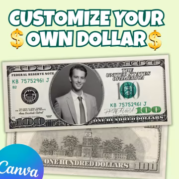 Custom Dollar Bill Canva Template Add Your Face and Name Editable Printable Funny Money Gag Gift Party Favor Instant Download