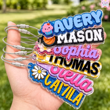 Custom Acrylic Kids Name Keychain, Personalized Kids Bag Tag With Icon for Backpack, Water Bottle Name Tag, Back To School Gift