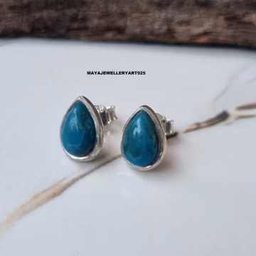 Shattuckite Stud Gemstone Earrings, Handmade Sterling Silver Dangle Earrings
