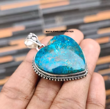 Chrysocolla Heart Pendant: Sterling Silver Necklace, Handmade Bohemian Jewelry