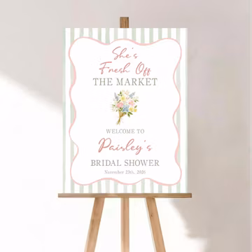 Fresh Off The Market Bridal Shower Welcome Sign, Coquette Bridal Shower Decor, Pink Green Bridal Poster, Printable Shower Sign