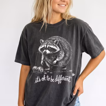 Raccoon Shirt Funny, Its Ok To Be Different Shirt, Graphical TShirt, Cute Raccoons Lovers Gift, Vintage Trash Panda Positivity Apparel