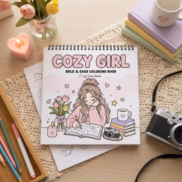 Cozy Girl Coloring Book, 40 Cute Cozy Coloring Pages, Bold & Easy Coloring Book for Girl, Relaxing Kawaii Gift, Self Care Coloring Book
