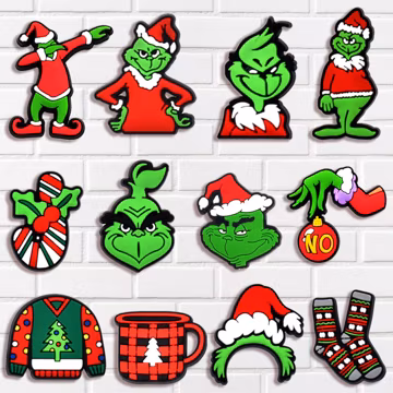 Funny Green Christmas Character Shoe Charms Set, Cute Xmas Decor Accessories Holiday Santa Charms Xmas Accessories, Winter Party Favor Gifts