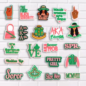 Pink Green Shoe Charms, College Style Clog Charms, Cute Pink Green Accessories for Women, Rubber Charms for Clogs, Bags, Fashion Shoe Decor