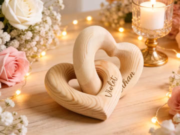 Personalized Anniversary Gift for Her or Him, Infinity Heart with Couple Names, Custom Engraved Wooden Keepsake