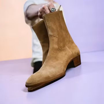 Handmade men beige suede dress boots, formal western zipper cowboy boots mens