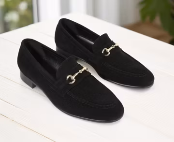Genuine Leather Men's BLACK Suede Horse Bit Loafers Penny Loafers Slip-on Shoes