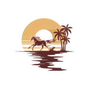Sunset Horse Palm Trees Embroidery Design, Tropical Animal Machine Embroidery Files PES Pattern for T-shirt & Hoodie