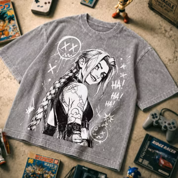 Jinx League of Legends Gaming T-Shirt Sweatshirt Hoodie, Arcane Inspired Anime Shirt, Chaos Girl Gamer Gift, Vintage Washed Unisex Apparel.