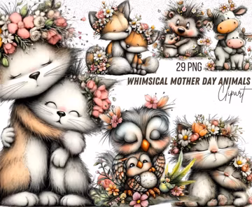 29 Mother and Baby Animals Clipart , Mother's Day , Watercolor Animals Clipart , Mother and Child , Sublimation , Cute Animals