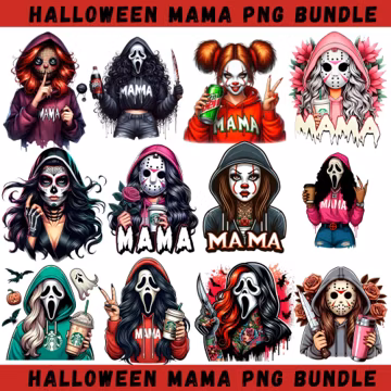 Horror Halloween Character MAMA Family PNG Bundle, Halloween Killer Mama, Halloween Mama Clipart Design png,PNG Horror Mama Bundle,