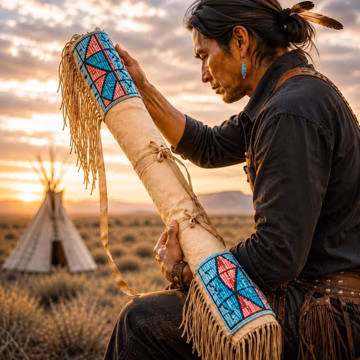 Handmade Beaded Fringe Rifle Scabbard | Native American Indian Beaded Sioux Style Case - Rifle Cover