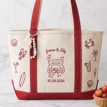 Custom Embroidered Canvas Tote Bag, Just Married Honeymoon Beach Bag, Bride Gift